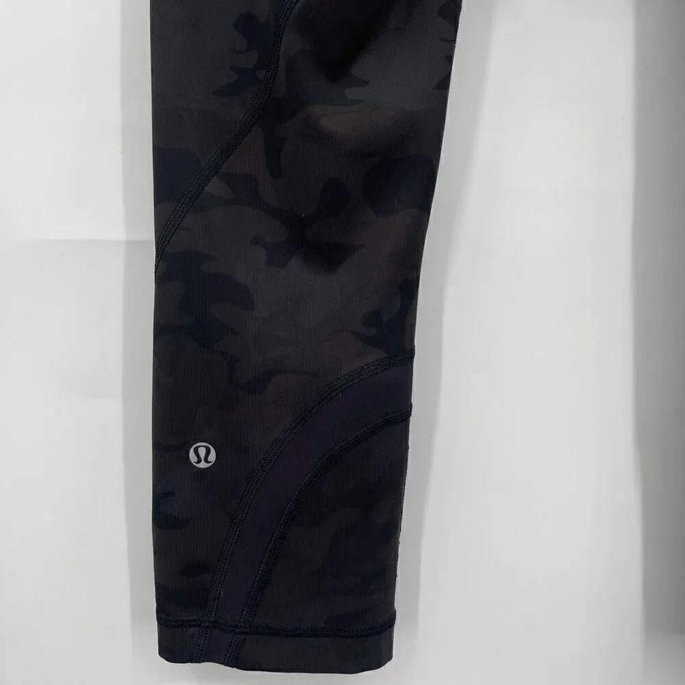 Lululemon High Rise Elastic Waist Camo Athletic Work Out Green Leggings Size 8